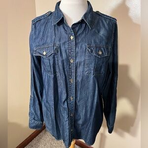 Jones New York Jeans Denim Button Down Shirt Size M